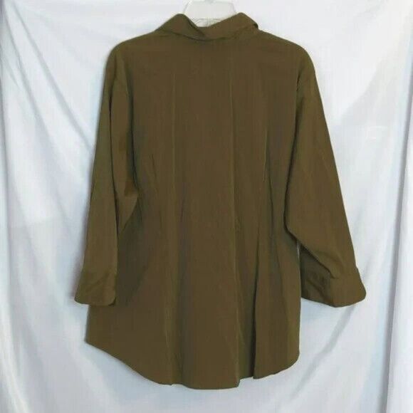 Cotton Express Olive Drab Green Button Down Top Women's Plus 18/20 VINTAGE - Picture 2 of 3